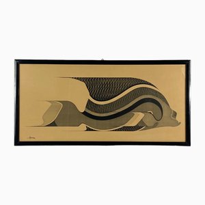 Abbahao, Untitled Large Stylized Fish, Ink on Paper, 1976, Framed