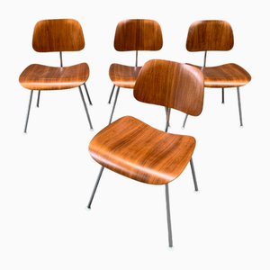 Sedie da pranzo DCM in metallo e noce di Charles & Ray Eames per Herman Miller, anni '50, set di 4