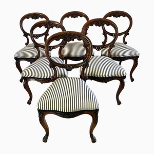 Antique Victorian Carved Walnut Dining Chairs, 1850, Set of 6
