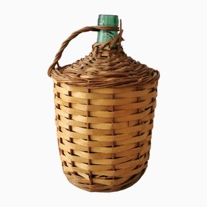 Vintage Wine Balloon with Raffia Basket by Viresa, 1950s