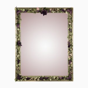 Specchio Tralcio di Uva vintage in porcellana con cornice in legno e decorazione a vite di Giulio Tucci, 2007