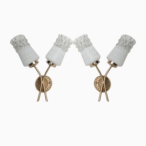 Lampade da parete in ottone e vetro, anni '60, set di 2