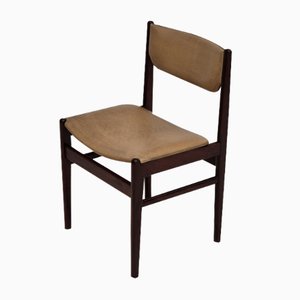 Sedie da pranzo in teak e pelle, Danimarca, anni '70, set di 5