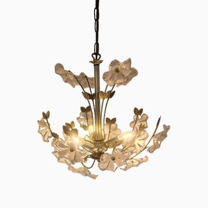 Brass Regency Ceiling Lamp with Acrylic Flowers, 1970s