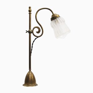 Lampe de Bureau Art Nouveau en Laiton et Verre Givré, France