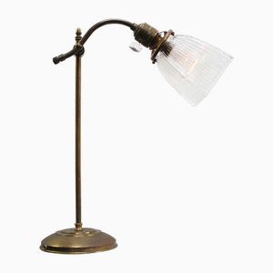Französische Art Deco Tischlampe aus Messing & Klarglas