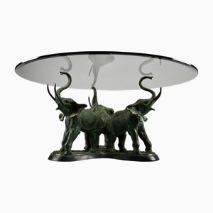 Table Basse Ronde Mid-Century en Laiton et Verre, 1970