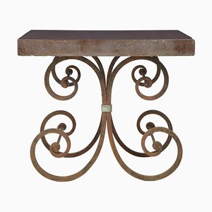 French Iron Baker Table with Marble Top, 1920s