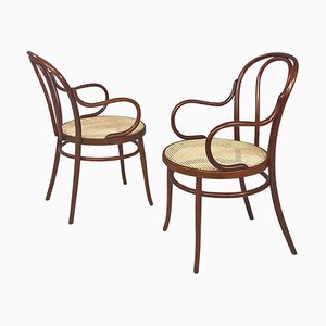 Set of Mid-Century Italian Beech Wood and Vienna Straw Chairs from Thonet, 1950s