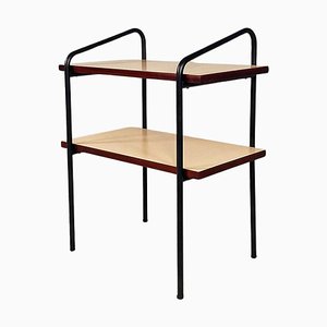Mid-Century Italian Pink Laminate, Black Metal and Wood Double-Shelf Table, 1960