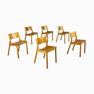 Mid-Century Italian Modern Oak Dining Chairs, 1980s, Set of 6