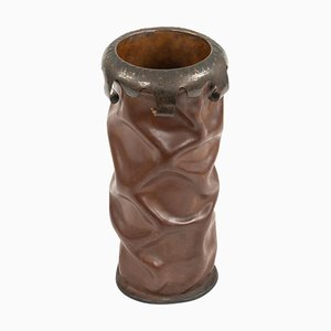Mid-Century Leather & Copper Umbrella Stand or Walking Stick Stand, Italy, 1960s