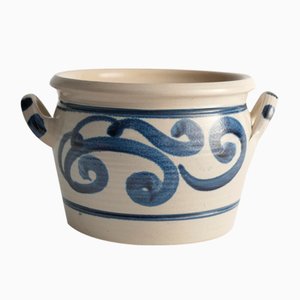 Folk Art Steingut Krug mit kobaltblauem Blumenmotiv aus Westerwald, Deutschland