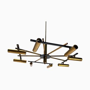 Mid-Century Ceiling Light in Brass & Metal from Stilnovo, Italy, 1950s