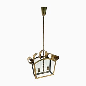 Mid-Century Italian Brass Ceiling Lamp in the style of Fontana Arte, 1950s