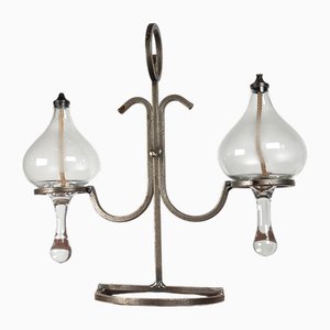Mid-Century Danish Wrought Iron and Glass Oil Table Lamp, 1960s