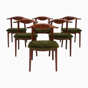 Danish Modern Mahogany Cowhorn Chairs 1940s, Set of 6