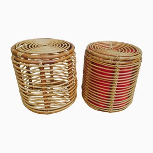 Set of Bamboo Poufs, Italy, 1950s