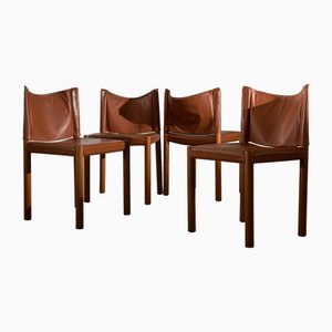 Holzstühle mit abnehmbaren Lederrücken, 5 . Set