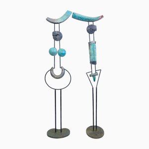 Sculture grandi di uomo e donna in stile brutalista, anni '60-'70, metallo e ceramica, set di 2