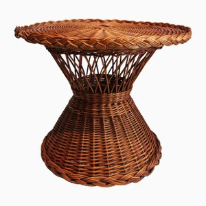 French Round Wicker Table, 1970s