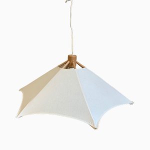 Lampe à Suspension en Hêtre et Lin de Domus, 1970