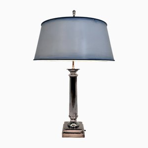 Large Empire-Style Silver-Plated Tuscan Column Table Lamp with Metal Lampshade, France, 1960s
