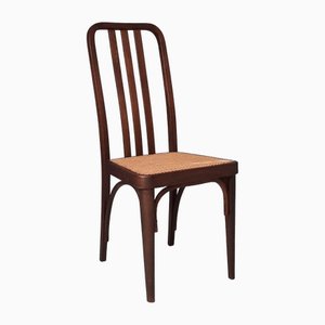 Silla de madera curvada con asiento de ratán de Josef Hoffmann para Thonet, años 20