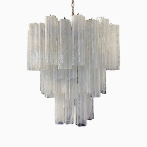 Large Three-Tier Murano Glass Tube Chandelier with White Albaster, 1990s