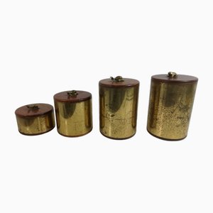 Vintage Brass and Wood Jars, Italy, 1950s, Set of 4