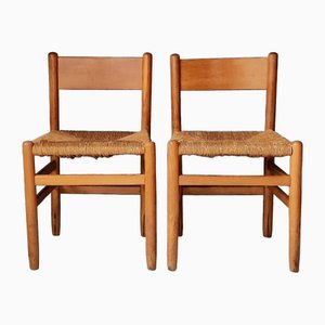 Mid-Century Stühle mit Rush Sitzen, 1950er/1960er, 2er Set