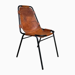 Sedia da pranzo vintage in pelle di Charlotte Perriand per Les Arcs, anni '60