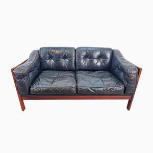 Skandinavisches Mid-Century Monte Carlo Sofa aus schwarzem Leder & Palisander von Ingvar Stockum, 1965