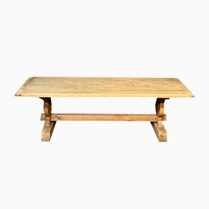 Large French Bleached Oak Farmhouse Dining Table, 1920s
