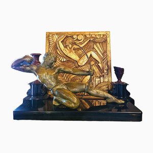 Salvator Riolo, Große Art Deco Bogenschütze Skulptur, 1920er, Patinierte Bronze