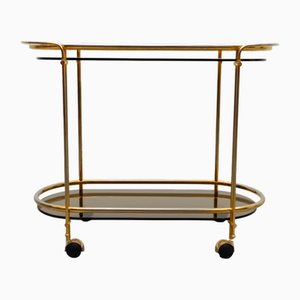 Chariot de Bar en Laiton et Verre Fumé, Italie, 1950s