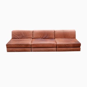 Modulares Vintage Ledersofa aus braunem Leder, 1970er, 3er Set