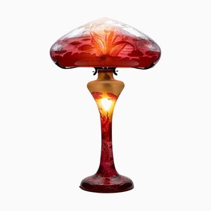 Art Nouveau Glass Paste Mushroom Hand Blown Table Lamp, France, 1920s