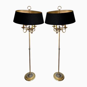 Parquet Floor Lamps in Brushed Steel and Brass from Maison Charles, 1940s, Set of 2
