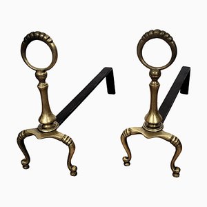 Alari in ottone e ferro battuto, Italia, anni '70, set di 2