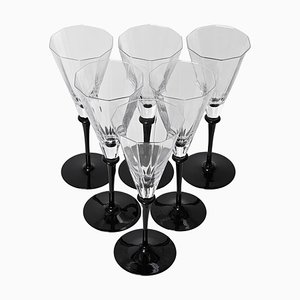 Copas de champán de cristal con tallo negro de Cartier, Francia, años 80. Juego de 6