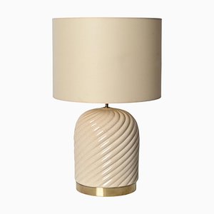 Mid-Century Italian Cream Ceramic and Brass Table Lamp from Tommaso Barbi, 1970s
