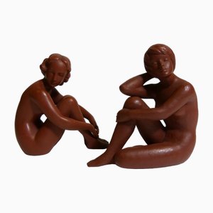 Mujeres desnudas de terracota de Goebel, años 60. Juego de 2