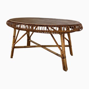 Mesa de centro de ratán de DLG Jeanine Abraham, años 50