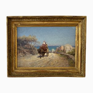 Arthur Jean Baptiste Calame, Vista sul mare, Italia, Olio su cartone, metà XIX secolo, Con cornice