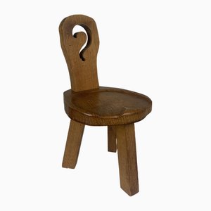 Brutalist Sculptural Chunky Tripod Stool in Oak, 1960s