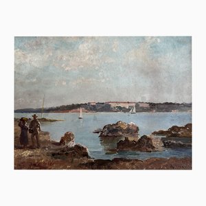 Alberto Vianelli, Pêcheurs, Oil on Cardboard, Framed