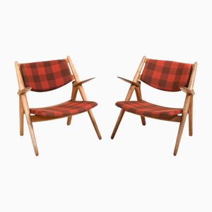 Set of CH-28 Oak Easy Chairs by Hans J. Wegner for Carl Hansen & Søn, 1950s