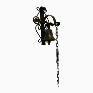 Antique Black Wrought Iron Alpine Front Door Bell, 1890s
