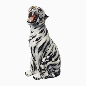 White Tiger Figurine in Ceramic by Ceramiche Boxer
